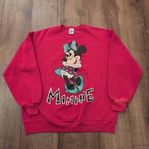 VTG‎ Disney Minnie Mouse Bow Adult XL Sweatshirt Mickey USA Polka Dot Dress Red
